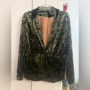 Sanctuary Velvet Jacket in Olive and Coral
